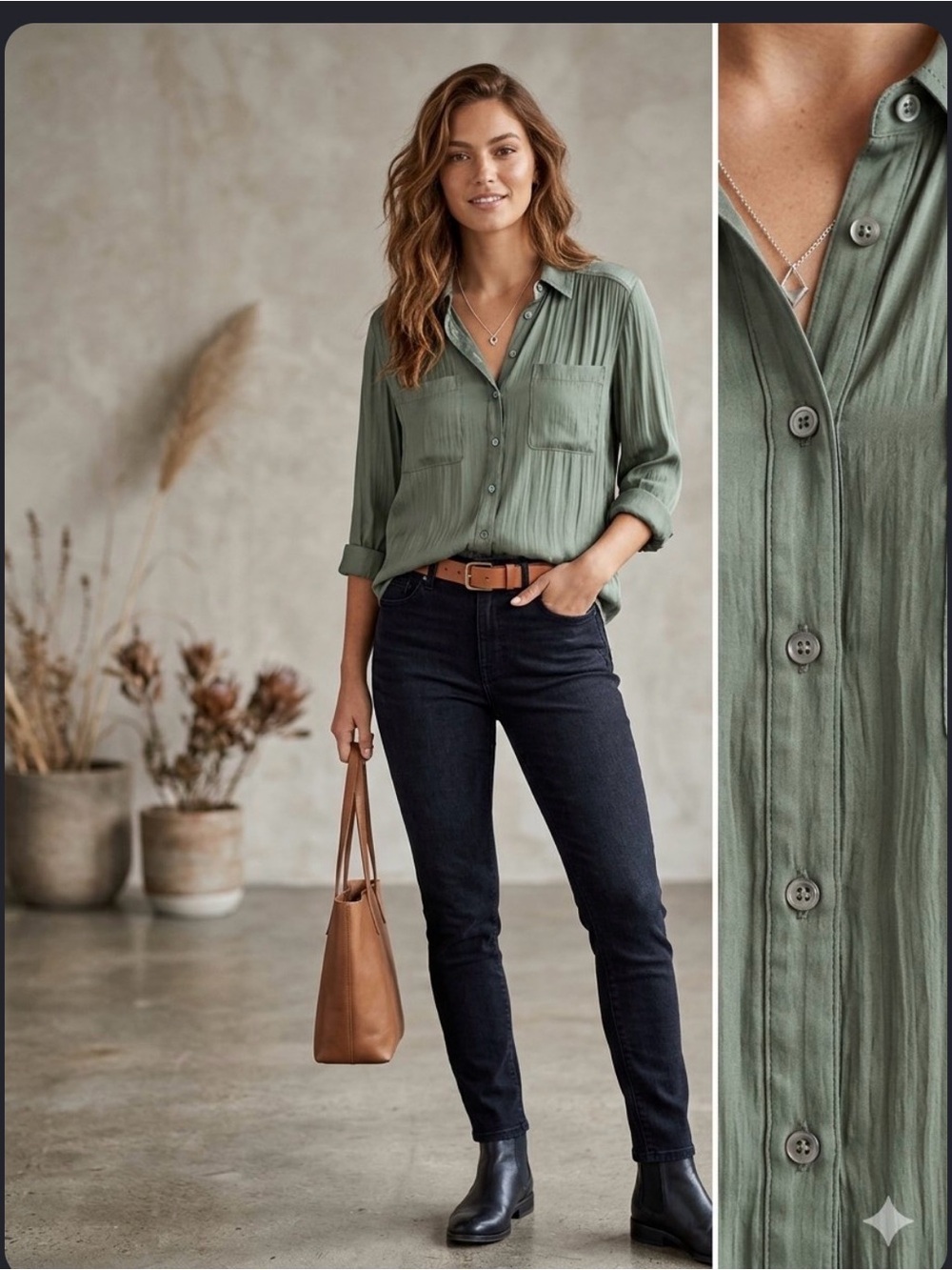 Anthropologie Olive Green Button-Down Blouse